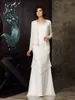 White Long Mother Of The Bride Dresses Two Pieces Beads Chiffon Tieres Floor Length Mothers Party Gowns Plus Size Caftan Prom Dress