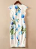 Flower Print Women Sheath Dress Round Neck Casual Dresses