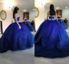 2020 الأزرق الملكي الفضة بريق تول quinceanera الحلو 16 فساتين حمالة فريدة من نوعها الدانتيل متابعة زين الترتر حفلة موسيقية اللباس vestidos دي