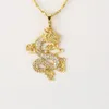 Micro Pavée zircons dragon pendentif en forme de chaîne en or jaune 18 carats exquis Rempli des femmes des hommes collier pendentif