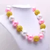 Kind Mädchen Perlen Halskette Mode Rosa/Weiß/Gold Chunky Bubblegum Perlen Halskette Für Kleinkind Kinder Party Geschenk Schmuck