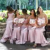 핑크색의 연인이 긴 신부 들러리 드레스 2019 여름 프릴 결혼식 웨딩 플러스 사이즈 들러리 드레스에 대한 명예 가운의 새틴 인어 하녀