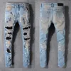 Moda męska Dżinsy Runway Slim Racer Biker Jeans # 1135 Hiphop Skinny Mężczyźni Denim Ripped Joggers Spodnie Męskie Zmarszczki Jean Spodnie