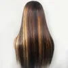 PAFF Ombre Highlight Invisible Color Long Straight Lace Front Human Hair Wigs for Women Brazilian Remy Hair Full Lace Wig Bleached Knots