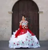 2019 mais novo branco e vermelho vintage vestidos de quinceanera com bordado contas doces 16 baile de formano vestido de debutante vestido de festa de baile al 10