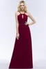 Real Made Burgundy Chiffon Bridesmaid Dresses A-line Halter Neck Backless Wedding Guest Prom Evening Gowns DH4243