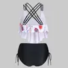 Bikini Zestaw Pióro Bandeau Tank Top Back Cross Lhigh Talia Czarny Bandaż Buttom Tankini Swimsuit Kobiety Plażowy kostium kąpielowy