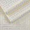 Contemporary Modern Geometric Wallpaper Neutral Greek Key Design PVC Wall Paper for Bedroom 053m x 10m Roll Gold on White7059838