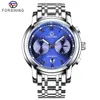 Forsining Watch Watch Desenho de aço Azul à prova d'água Oceano Aço inoxidável Calendário Exibir mensagens automáticas relógios de luxo da marca Top Brand Relógio mecânico