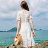 Woman Designer Luxury Clothes Brand Womens Temperament V-neck Solid Color A-line Skirt Chic Lady Lace Dress 2020 Summer New Fashion