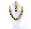 Mens Large Thick 14K Gold Plated Miami Cuban Chain And Bracelet Set 21mm JayZ252M