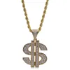 Mode-Real Vergulde Amerikaanse Dollar Symbool $ Iced Out Cubic Zircona Gepersonaliseerde Hanger Ketting Hip Hop Rock Sieraden Verjaardagsgeschenken