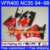 Kit For HONDA RVF400R VFR400 NC35 V4 VFR400R 94 95 96 97 98 270HM.0 RVF VFR 400 R VFR 400R 19994 1995 1996 1997 1998 Fairing Red blk silvery