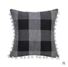 Pillowcases Tassel Pompom Ball Decorative Cushion Cover Grid 5 Colors Square Pillow Case For Sofa Chair Car 45*45cm Free Shipping