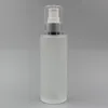 100 ml leere Frostglas-Sprühflasche mit feinem Nebel, 90 ml, nachfüllbarer runder Creme-Pumpspender aus Glas, Gold-Silber-Kragen mit Aluminium-Sprühgerät