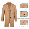 Spring Winter Mens Brand Fleece blends Jacket Male Overcoat Casual Solid Slim collar coats Long cotton trench coat Streetwear