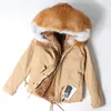 ماو ماو كونغ 2019 Khaki Parker Winter Jacket Ladies Fur Fur Coat Natural Raccoon Fur Fur Coat