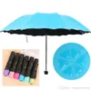 Short Handle Umbrella Anti-UV Three Folding Umbrella Water Flowering Bloom Sunny Rainy Umbrellas Black Coating Windproof Solid BC BH0866