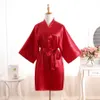 Women's Faux Silk Satin Nightgown Mother Short Sleeve Pure Color Sleepwear Women Summer Loose Home Clothes Bathrobes RRA404