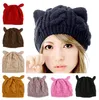 Sélection multicolore oreille de chat nouveauté femmes élégantes chapeaux tricotés fourrure lapin casquette automne hiver dames femme mode Skullies chapeau