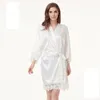 2019 New Women's Robes Matte Satin Kimono Wedding Robe for Bride and Bridesmaid with Lace Trim