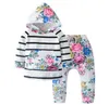 Kids Designer Clothes Girls Floral Flowers Clothing Sets Spring Striped Hoodie Pants Suits Casual Long Sleeve Jackets Trousers Outfits C7207