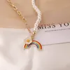 2020 Colorful Dainty Rainbow Pendant Stainless Steel Necklace For Women Girls Daisy Sunflower Friendship Necklace Vintage Pearl Necklace