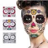 Decorazioni di Halloween messicane Adesivi per tatuaggi facciali Adesivo per trucco facciale Giorno dei morti Teschio Maschera impermeabile Tatuaggio mascherato KDJK1909