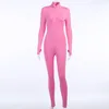 Spot Jumpsuits European Style Spring and Autumn Female High-Neck broderi Slim Fit Fitness Solid Color Jumpsuit Support Mixed Batch