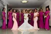 Fuchsia Nigerian African Long Bridesmaid Dresses Spaghetti Straps Satin Beaded Wedding Guest Party Maid of Honor Dresses formal dress