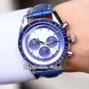 New Moonwatch Master 311 33 40 30 02 001 Quartz Chronograph Mens Watch White Dial Blue Subdial Steel Case Blue Leather Watches HEL2343
