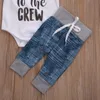 018Months New to the CREW printed Short Sleeve BodysuitsPantsHats 3pcs Clothing Set for New born infant baby boy clothes8045396