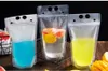Duidelijke drank zakjes tassen frosted rits stand-up plastic drinktas met stro met houder Herscholend warmte-proof