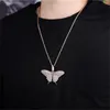 Collier Hip Hop plaqué or pour hommes et femmes, pendentif papillon complet avec chaîne en corde de 24 pouces, joli cadeau, nouvelle mode