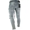 Jeans da uomo con cerniera skinny con buco da motociclista strappati alla moda 2018 Nuovi pantaloni lunghi in denim slim fit sfilacciati distrutti