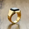 Dignified Black Carnelian Stainless Steel Golden Square Signet Ring for Men Pinky Rings Male Wealth and Rich Status Jewelry230U