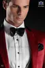 Mode Red Groom Tuxedos Peak Lapel Groomsmen Mens Bröllopsklänning Populära Man Jacka Blazer 3 Piece Suit (Jacka + Byxor + Vest + Tie) 1011