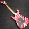 アップグレードKramer Gang Edward van Halen 5150ホワイトストライプ赤エレクトリックギターリアルフロイドローズ特別トレモロブリッジ、ロッキングナット、ワーキーバー
