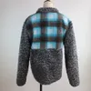 Kvinnor Patchwork Pullover Långärmad Zipper Sherpa Pullover Sweatshirt Mjuk Fleece Plaid Outwear med fickor Toppar Hoodie Coat LJJA2891