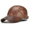 Fashion-Cowhide Baseball Cap dla mężczyzny Mężczyzna z klapkami uszymi Classic Brand New Black / Brown Gorras Dad