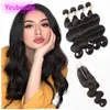 Brazilian Virgin Hair Extensions 8-30inch 4 Bundles With 2X6 Lace Closure Middle Part Body Wave 5 Pieces One Set Hair Products With 2*6