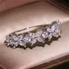 USA: s storlek 6-10 Handgjorda lyxsmycken 925 Sterling Silver Marquise Cut White Topaz Gemstones Women Wedding Flower Band Ring för LOV279V