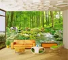 Muurpapier HD Stream Mountain Forest Landscape Painting 3D Wallpaper Home Decor