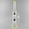 Light Green Recycler Hookah Bong: Two-Layer Showerhead Percolator, 15-Inch Glass Water Pipe with 18mm Female Joint