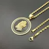 Hip Hop Zircon Men smycken som ber händer och bibelhalsband med vetekedja för män 18k guldpläterad stål3035325