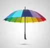 레인보우 우산 긴 16K 스트레이트 방풍 다채로운 명주 우산 여성 남성 써니 비오는 우산 손잡이