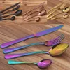 Stainless Steel Flatware Set Colorful Titanium Plated Spoon Fork Knife Set Western Steak Cutlery Spoon Tableware Dinnerware HHAA419