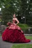 Personalizar vestidos de quinceañera rojos cariño encaje dorado bordado volantes falda escalonada cariño 16 vestidos de fiesta de graduación