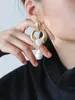 Mode-Top matériel en laiton goutte irrégulière forme de boucle d'oreille avec diamant et perle lt boule bleue boucle d'oreille bijoux pour femmes cadeau PS6681A