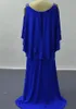 Cape Sleeves Prom Dresses 2023 New Royal Blue Golden Lace Seath Scoop Satin Party Party 865